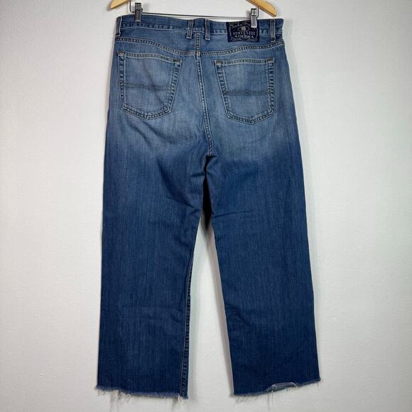 Lucky Brand Dungarees Loose Fit Short Length Jeans Mens 34x27 Blue Raw Hem Baggy - Picture 12 of 13